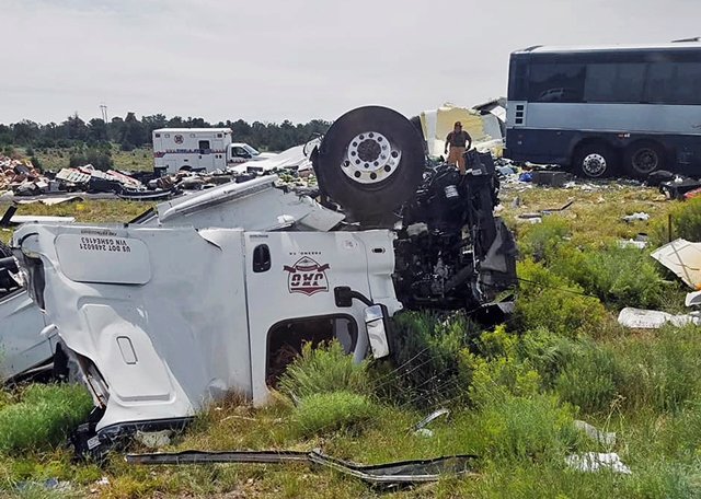 8 die, many injured when big rig blows tire, hits Greyhound bus head-on