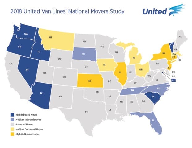 Americans relocating to western, southern parts of country, United Van Lines survey shows