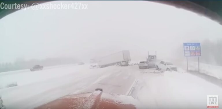 White out conditions in Michigan leads to major pileup.