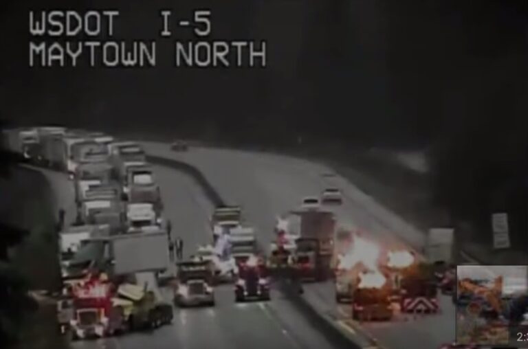 Crash involving 4 semi trucks in Tumwater, Washington