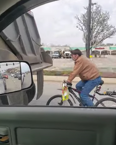 Bicycle drafting a dump truck at 45 MPH