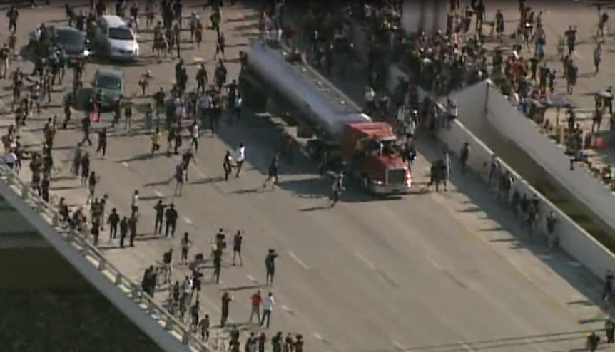 tanker truck drives into protesters