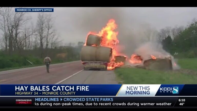 Semi carrying hay bales catches fire in Monroe County