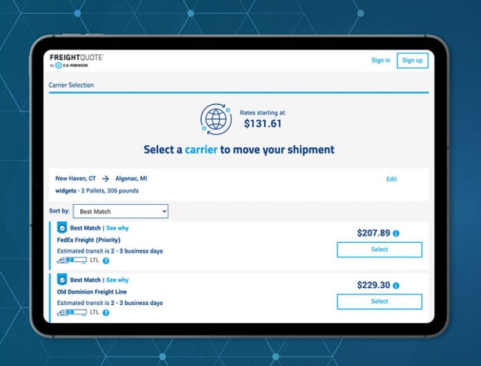 New features for C.H. Robinson’s Freightquote offer firstinindustry