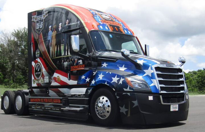 Schneider receives U.S. Ride of Pride truck, selects veteran of U.S. Marine Corps as captain