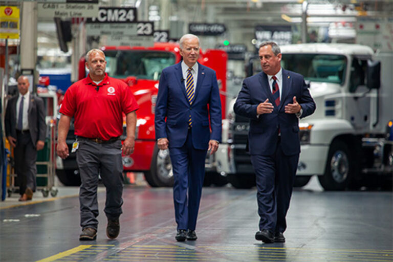 Biden promotes ‘buy American’ program, other goals during visit to Mack’s Lehigh Valley assembly plant