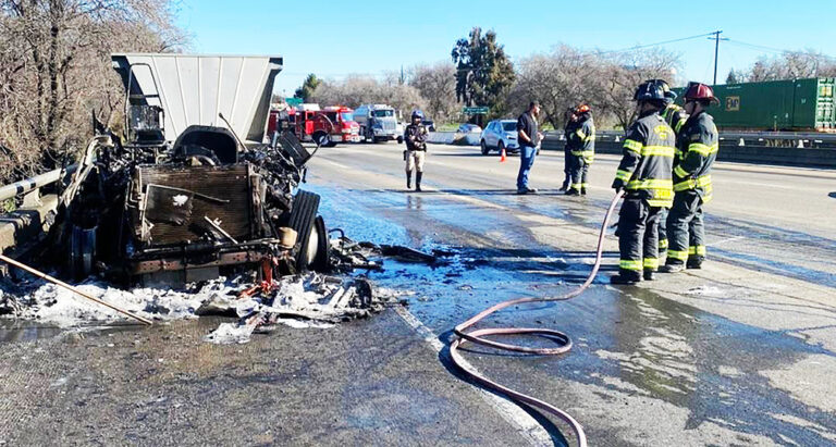 Tractor-trailer fire closes lanes on I-80