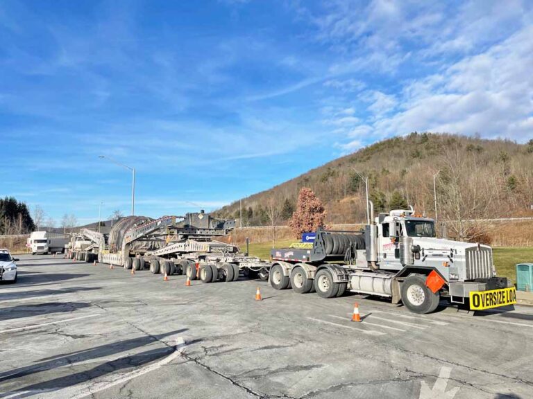 Slow-moving superload lumbering across Pennsylvania
