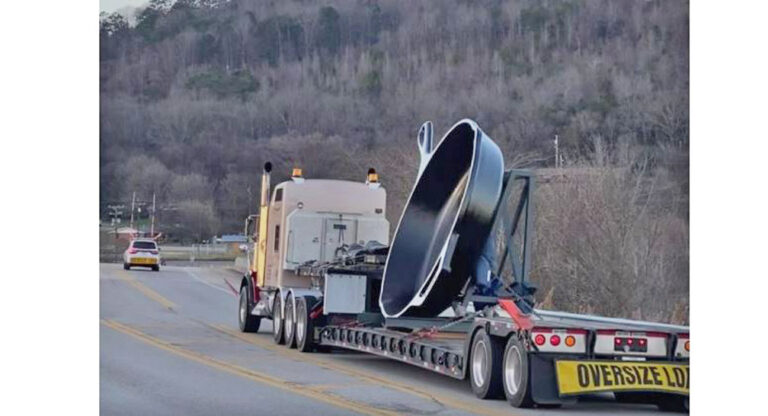 Oversized skillet hauled by semi to Tennessee museum