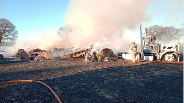 Hay truck catches fire in Texas
