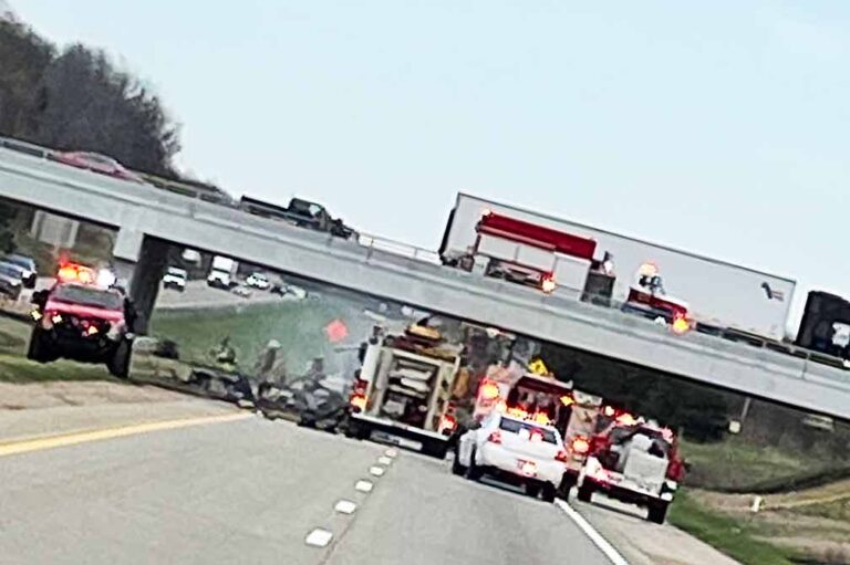 1 dead after fiery crash involving car, 2 semi-trucks on I-94