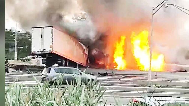 Truck driver dies after fiery collision with another tractor-trailer on I-78 in New Jersey