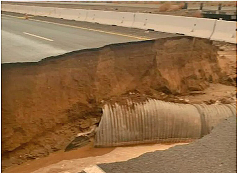 Flood washes out eastbound Interstate 10 in California