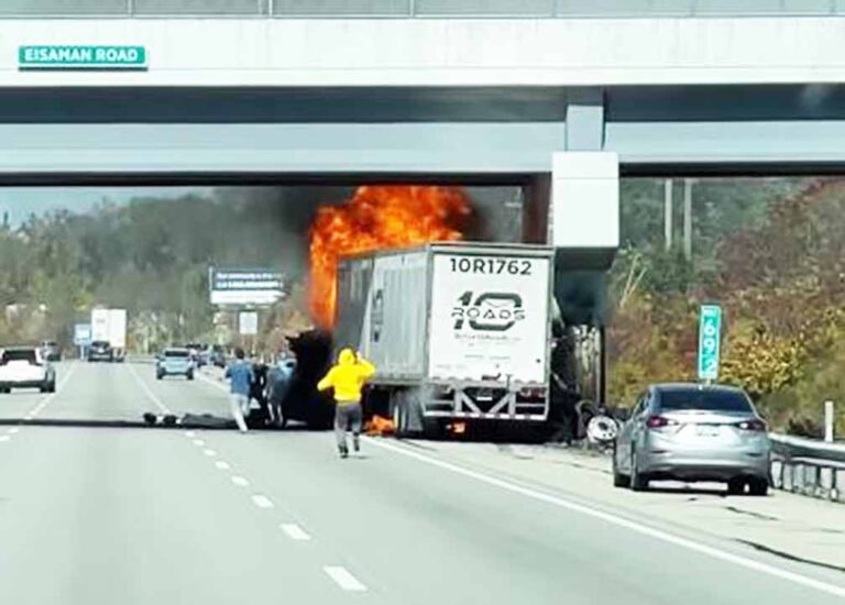 Truck driver pulled from burning rig on Pennsylvania Turnpike