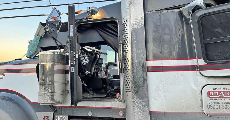 Shifting load sends steel beam through truck’s cab