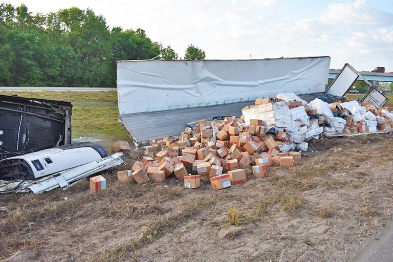 Truck driver unable to bring home bacon after accident spills entire load