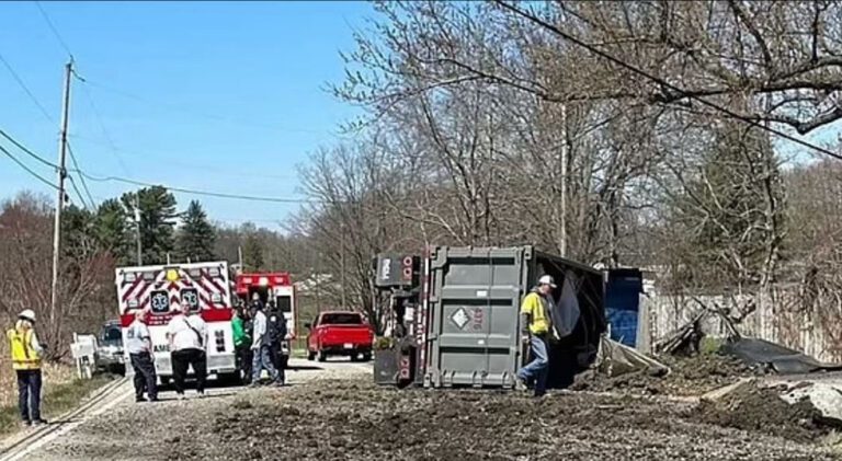 Big rig overturns, spilling toxic soil from Ohio train crash scene