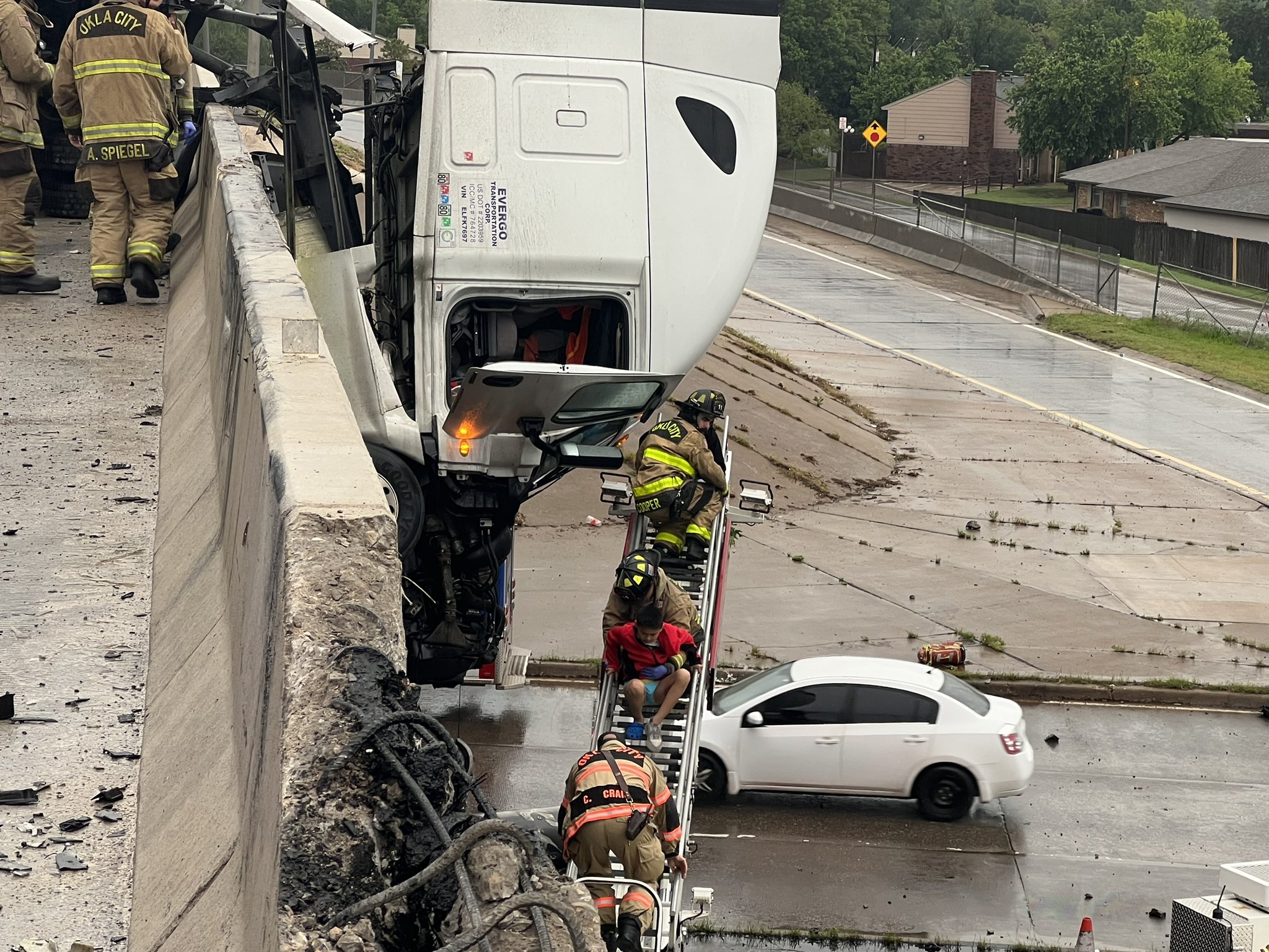Oklahoma Rescue Oklahoma City firefighters rescue truck driver whose rig ran off I-44 ...
