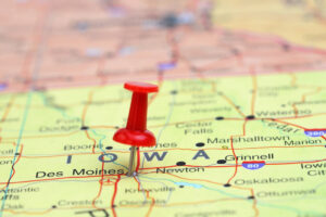 Des Moines pinned on a map of USA