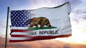 USA and California Mixed Flag waving in wind.