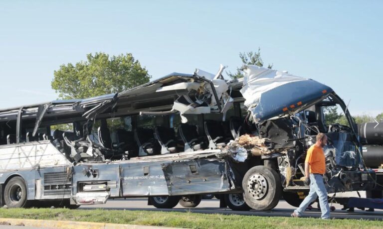 3 dead and 14 injured in Illinois crash involving Greyhound bus and tractor-trailers, police say