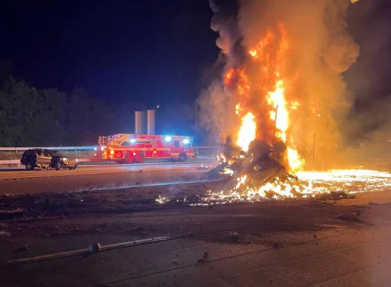 Gasoline tanker overturns, burns on Interstate 84 in Connecticut