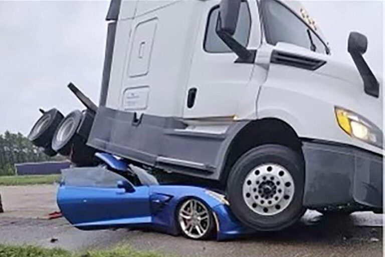 Corvette driver survives after car crushed by 18-wheeler
