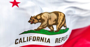 Close up view of the California State flag waving in the wind