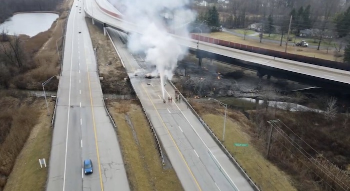 Tanker driver dies after crashing over Ohio bridge