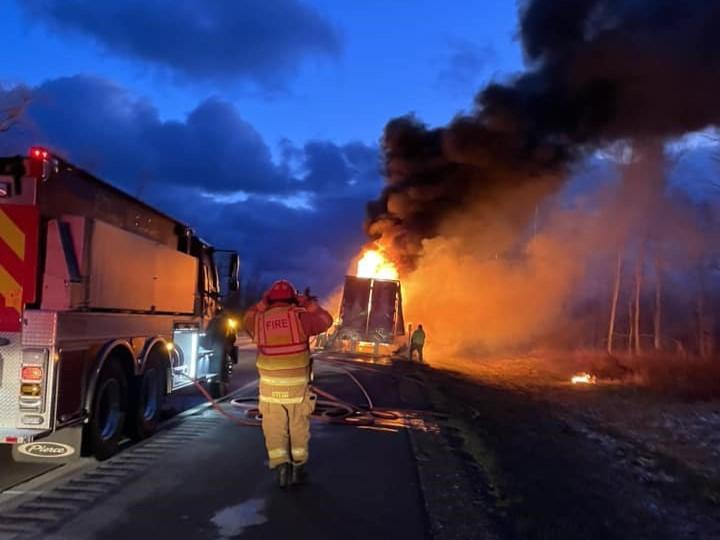 Truck hauling rice flour catches fire along I-90 in New York