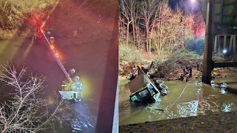 Trucker, clinging to rig’s gas tank in river, rescued after crash