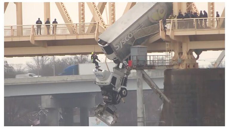 Pickup driver charged in crash that left big rig dangling from Louisville bridge