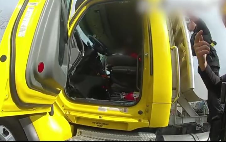 On video: California cops arrest suspect who locked himself inside big rig