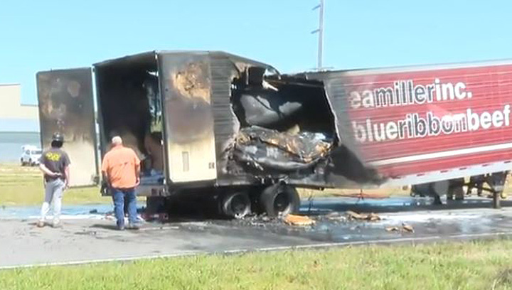 Truck driver severely burned after trailer full of frozen turkeys explodes
