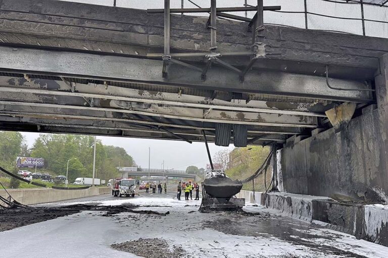 Traffic snarled as workers begin removing bridge over I-95 following truck fire in Connecticut