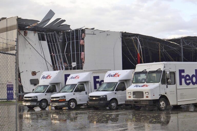 Severe storms shred Michigan FedEx facility
