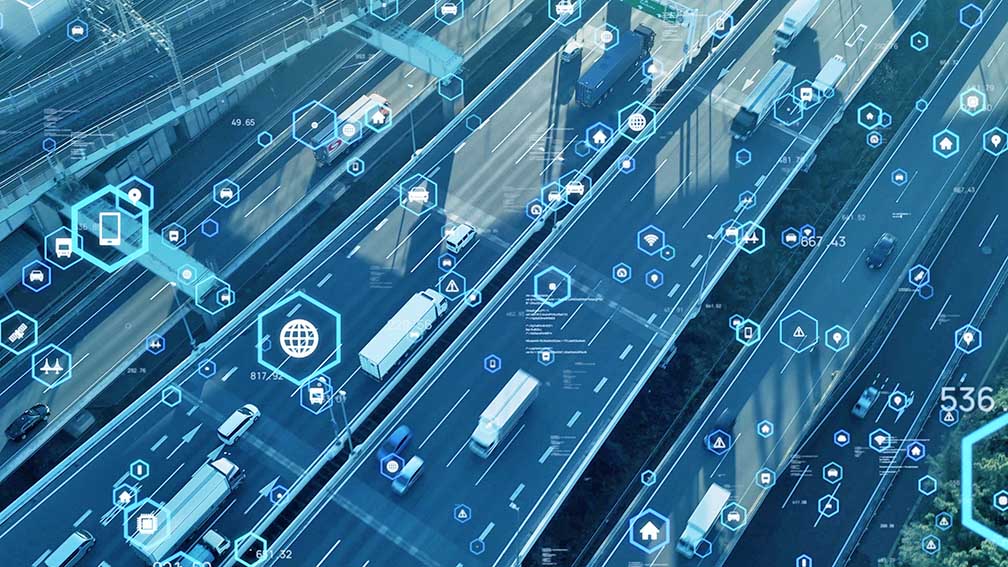 Transportation and technology concept. ITS (Intelligent Transport Systems). Mobility as a service. Telematics.