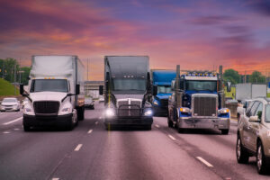 Truck with container on highway, cargo transportation concept in Atlanta, United States