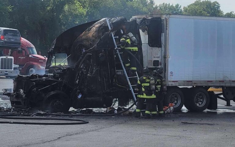 Truck hauling chocolate bursts into flames at Tennessee truck stop