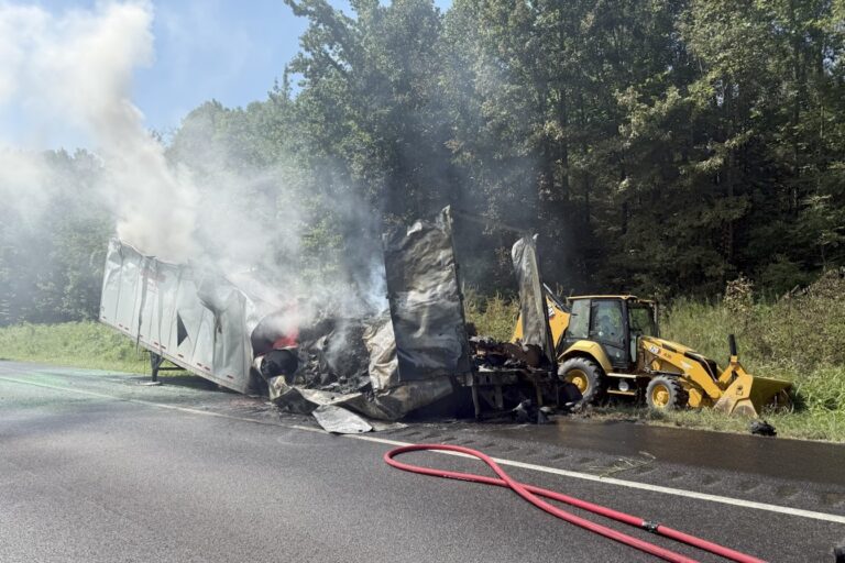 Big rig tires catch fire on Tennessee highway