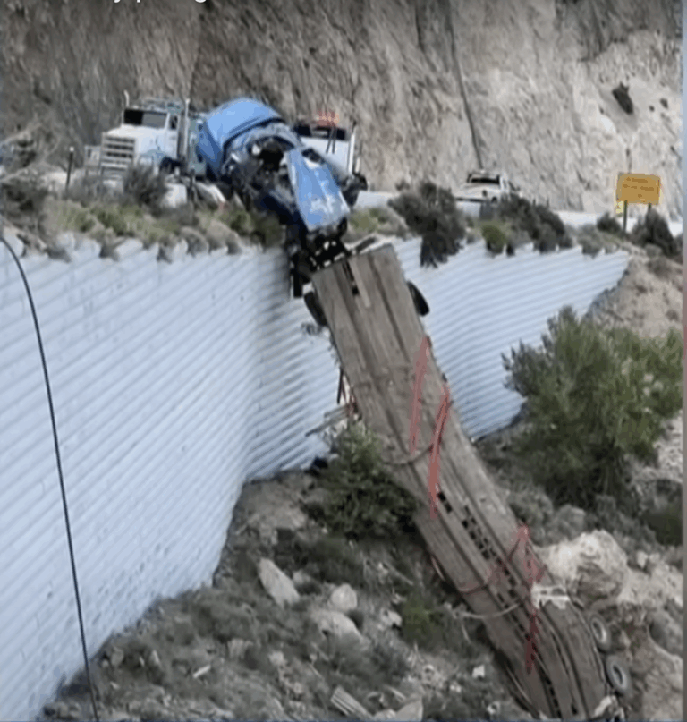 Semi discovered hanging off a cliff in Wyoming