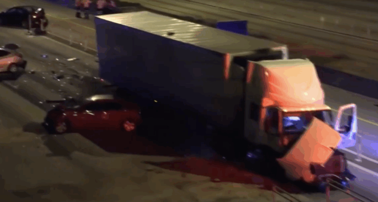 Chain-reaction crash caused by big rig on I-95 sends several to the hospital