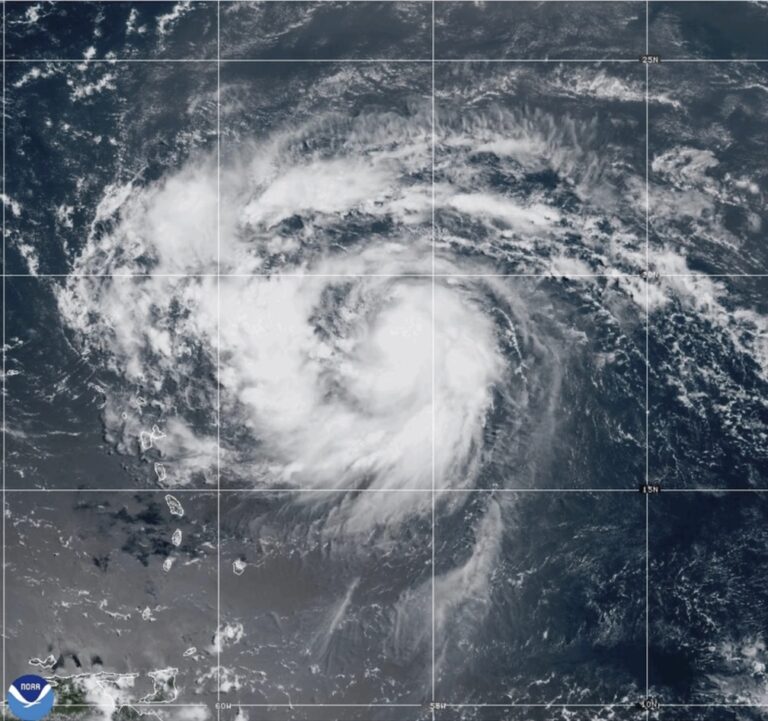 Hurricane Erin strengthens into a Category 2 storm as it approaches the northeast Caribbean