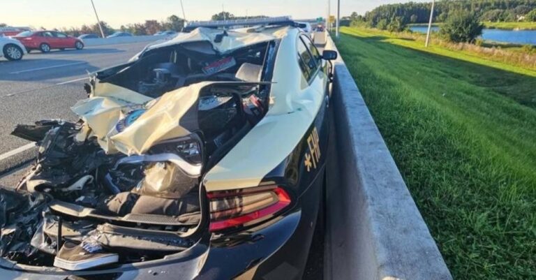 Big rig changing lanes causes crash involving FHP patrol car