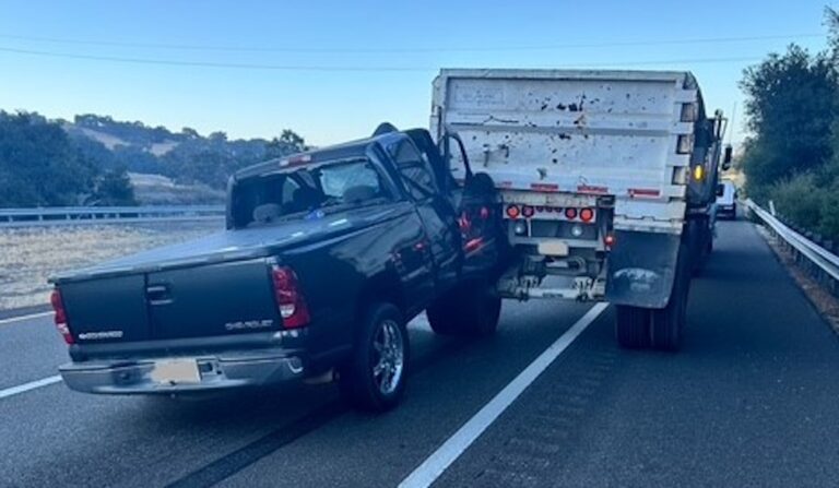 One person receives minor injuries after hitting commercial vehicle in California