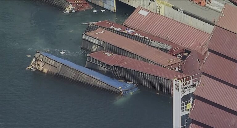 More than 60 containers fall off ship in Long Beach port