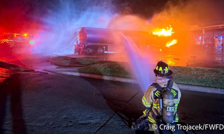 Gasoline tanker erupts in flames after hitting power lines in Texas