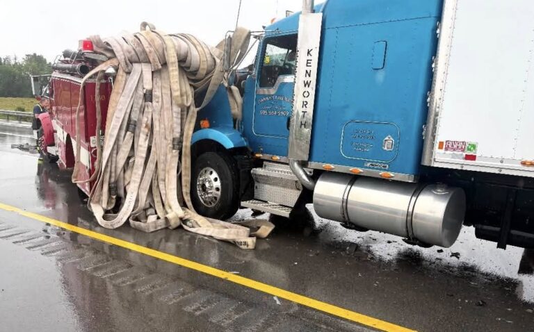 Kentucky fire truck struck by big rig while responding to crash in I-65