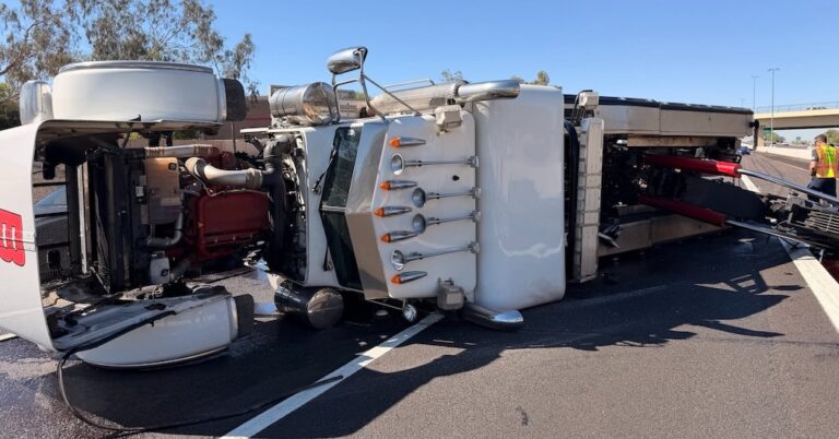 Arizona police respond to commercial vehicle hitting overpass