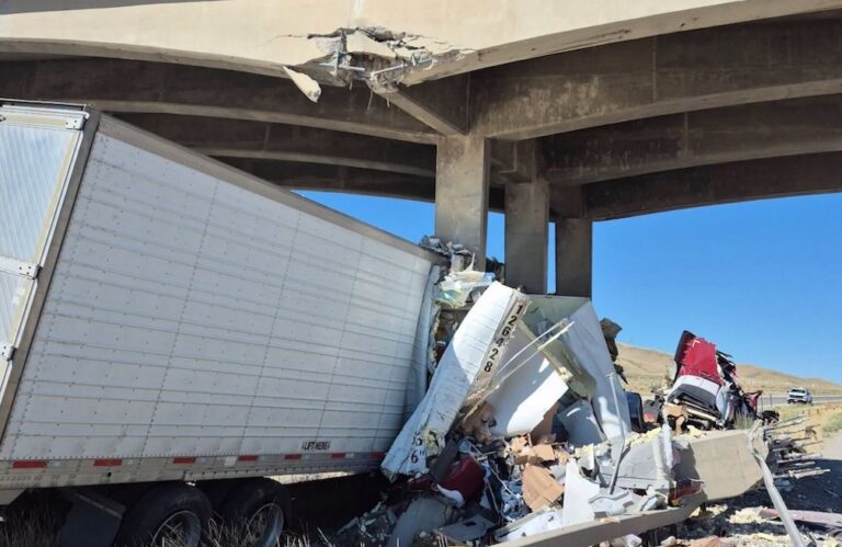 Wyoming police investigating crash of big rig into bridge columns